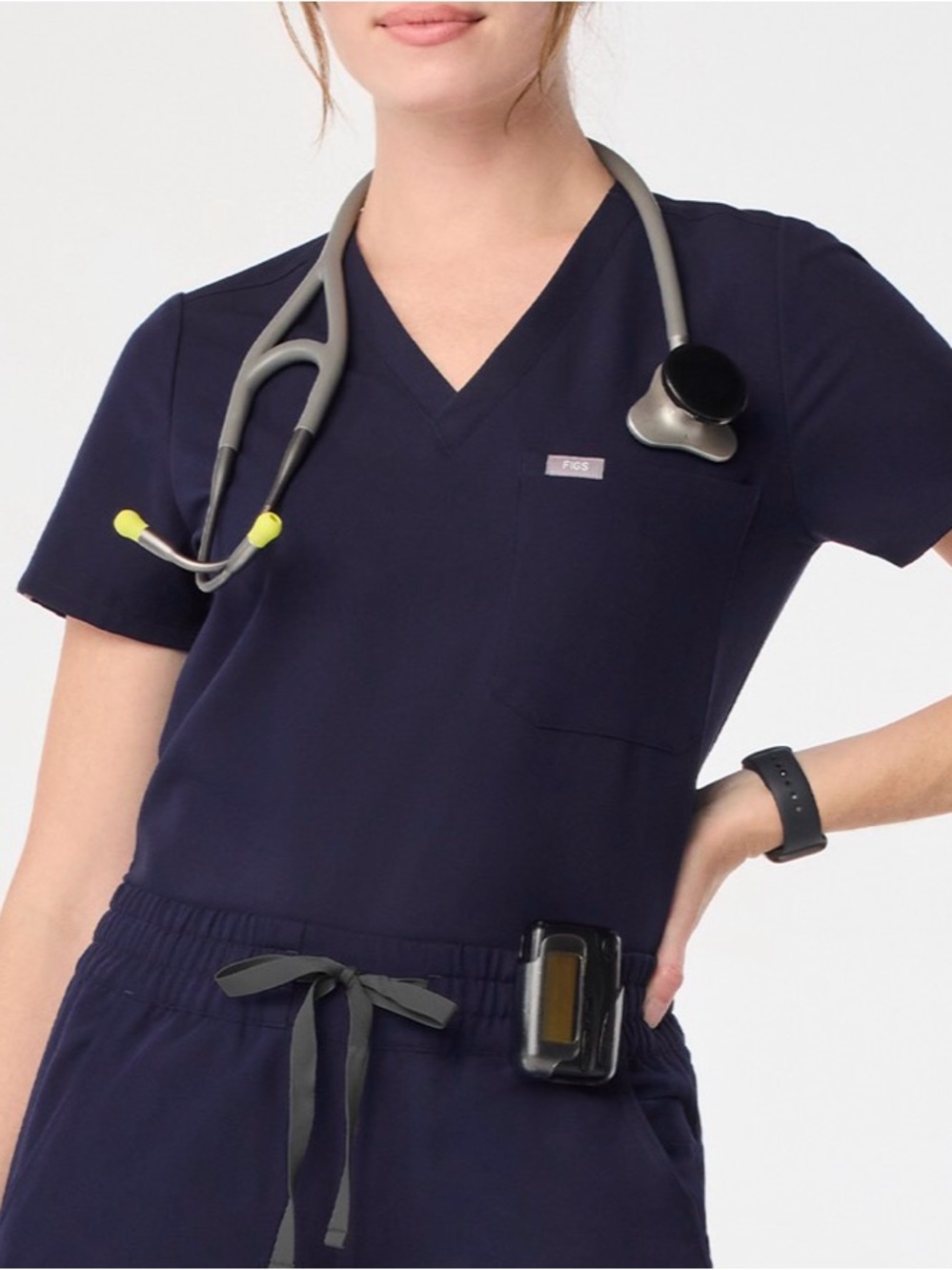 FIGS Navy Blue One-Pocket Scrub Top